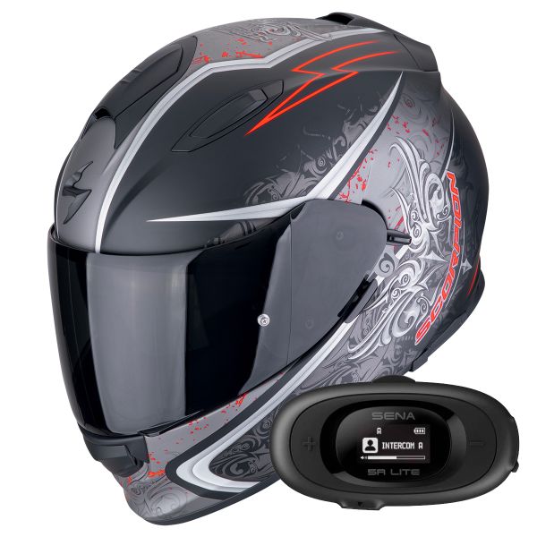 Full Face Scorpion Exo 491 Run Matt Black Red + Kit bluetooth 5R Lite