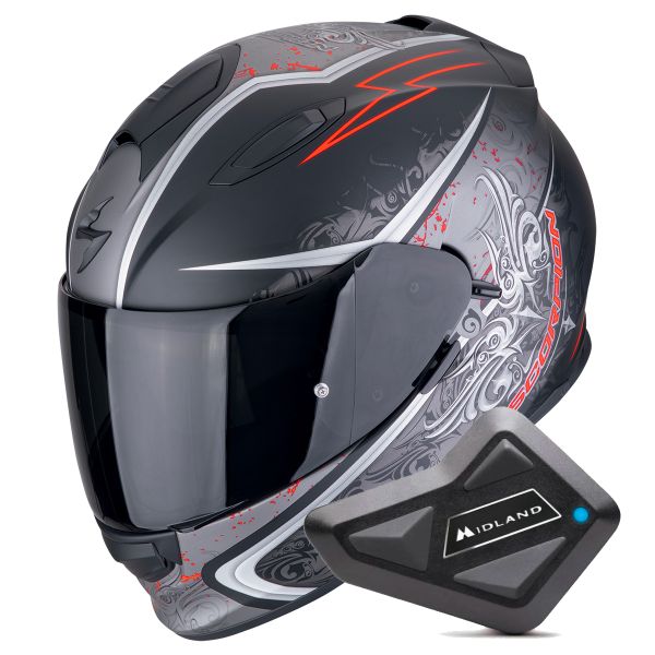 Full Face Scorpion Exo 491 Run Matt Black Red + Kit Bluetooth BT Mini