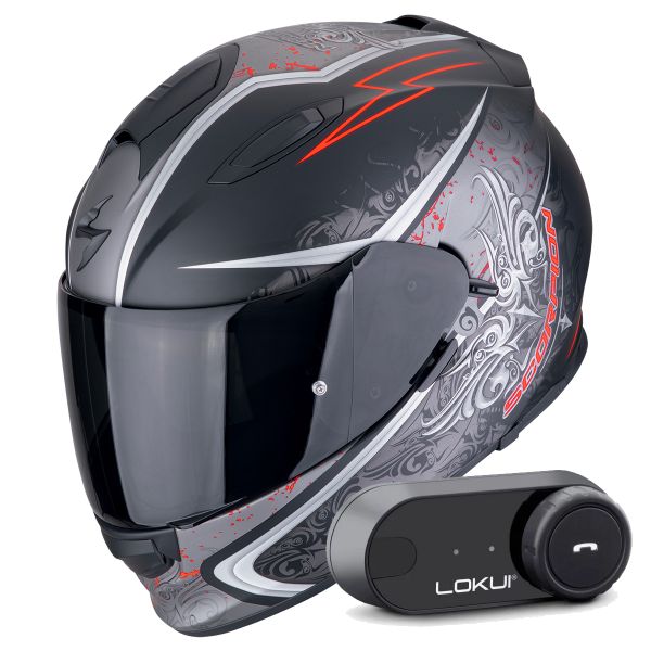Full Face Scorpion Exo 491 Run Matt Black Red + Kit Bluetooth Lokui K30