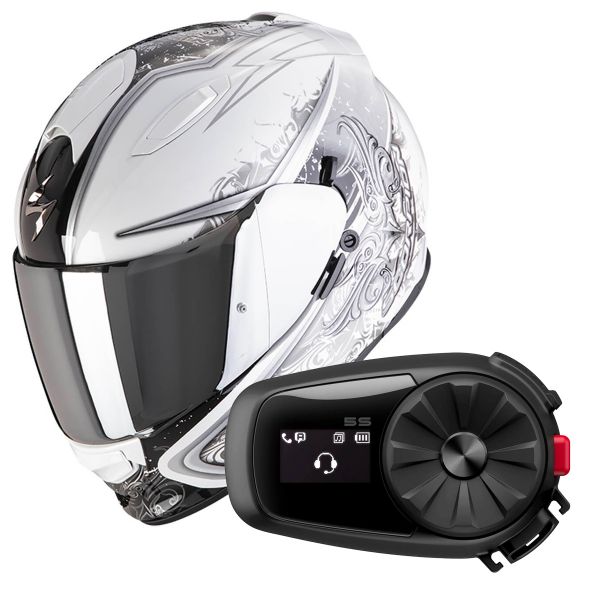 Full Face Scorpion Exo 491 Run White Black + Kit Bluetooth 5S