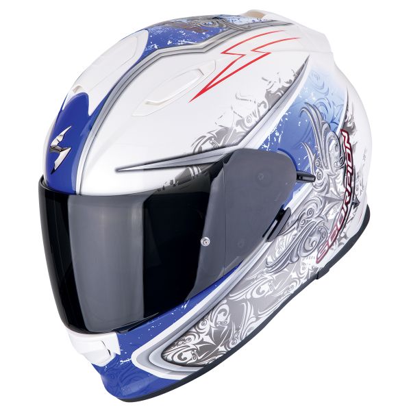 Scorpion Exo 491 Run White Blue + Exo-Com Link-1C Bluetooth Kit