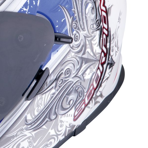 Scorpion Exo 491 Run White Blue + Exo-Com Link-1C Bluetooth Kit