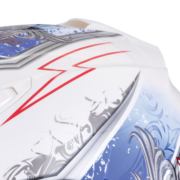 Scorpion Exo 491 Run White Blue + Exo-Com Link-1C Bluetooth Kit