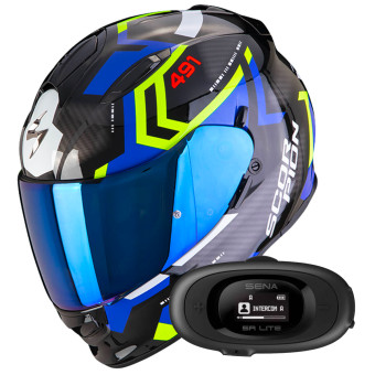 Full Face Scorpion Exo 491 Spin Black Blue Yellow Fluo + Kit bluetooth 5R Lite