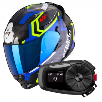 Full Face Scorpion Exo 491 Spin Black Blue Yellow Fluo + Kit Bluetooth 5S