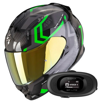 Full Face Scorpion Exo 491 Spin Black Green + Kit bluetooth 5R Lite