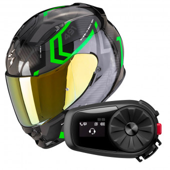 Full Face Scorpion Exo 491 Spin Black Green + Kit Bluetooth 5S