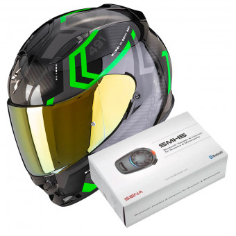 Full Face Scorpion Exo 491 Spin Black Green + Kit Bluetooth SMH5