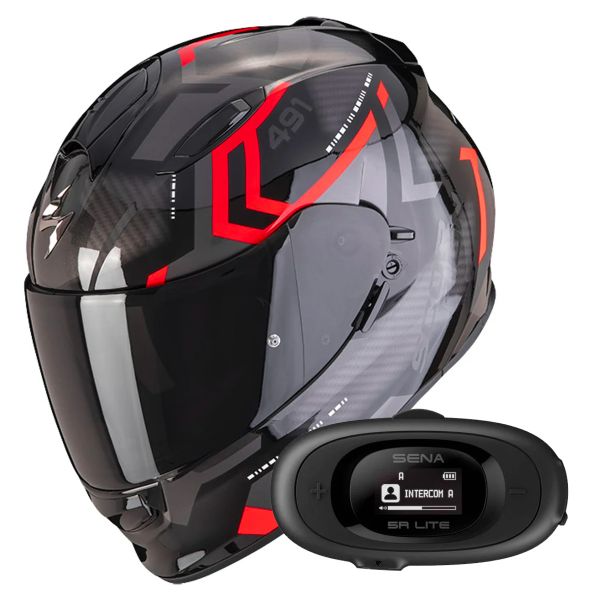 Full Face Scorpion Exo 491 Spin Black Red + Kit bluetooth 5R Lite