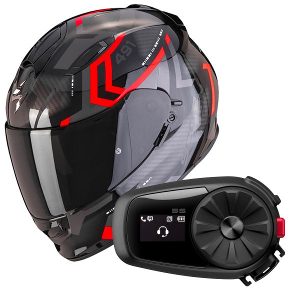 Full Face Scorpion Exo 491 Spin Black Red + Kit Bluetooth 5S Full Face Scorpion Exo 491 Spin Black Red + Kit Bluetooth 5S