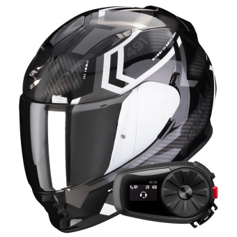 Full Face Scorpion Exo 491 Spin Black White + Kit Bluetooth 5S Solo