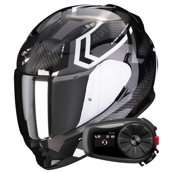 Full Face Scorpion Exo 491 Spin Black White + Kit Bluetooth 5S Solo