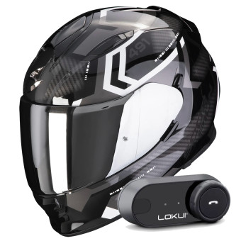 Full Face Scorpion Exo 491 Spin Black White + Kit Bluetooth Lokui K30