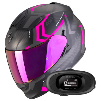 Full Face Scorpion Exo 491 Spin Matt Black Pink + Kit bluetooth 5R Lite