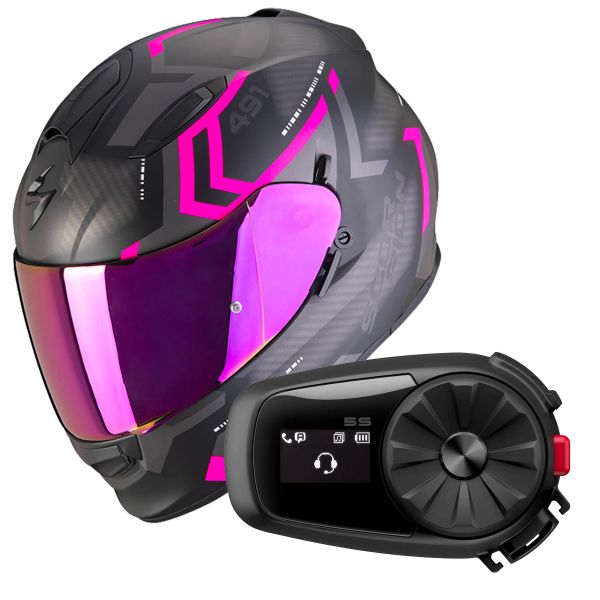 Full Face Scorpion Exo 491 Spin Matt Black Pink + Kit Bluetooth 5S