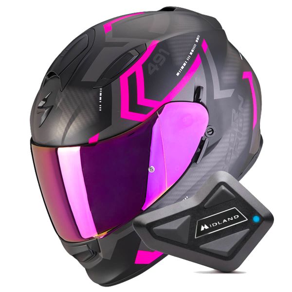 Full Face Scorpion Exo 491 Spin Matt Black Pink + Kit Bluetooth BT Mini