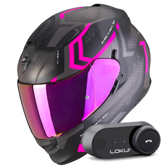 Full Face Scorpion Exo 491 Spin Matt Black Pink + Kit Bluetooth Lokui K30