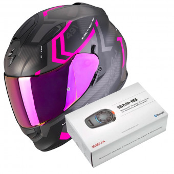 Full Face Scorpion Exo 491 Spin Matt Black Pink + Kit Bluetooth SMH5