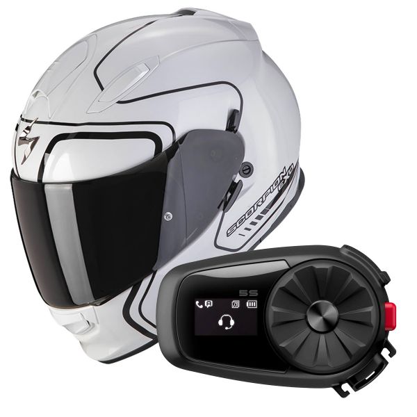 Full Face Scorpion Exo 491 West White Black + Kit Bluetooth 5S
