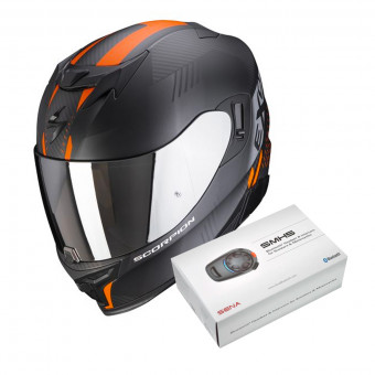 Full Face Scorpion Exo 520 Air Laten Matt Black Orange + Kit Bluetooth SMH5 Solo