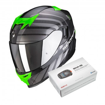 Full Face Scorpion Exo 520 Air Shade Black Green + Kit Bluetooth SMH5 Solo