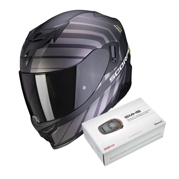 Full Face Scorpion Exo 520 Air Shade Matt Black Neon Yellow + Kit Bluetooth SMH5 Solo