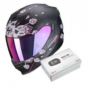 Full Face Scorpion Exo 520 Air Tina Matt Black Silver + Kit Bluetooth SMH5 Solo