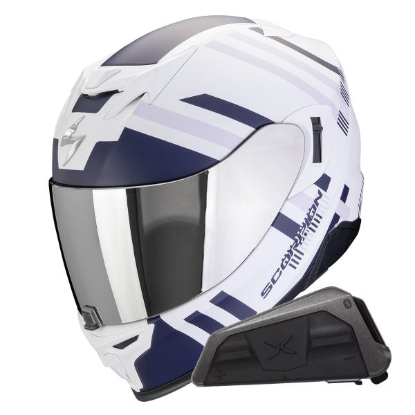 Full Face Scorpion Exo 520 Evo Air Banshee Matt White Purple + Kit bluetooth Exo-Com Link-1