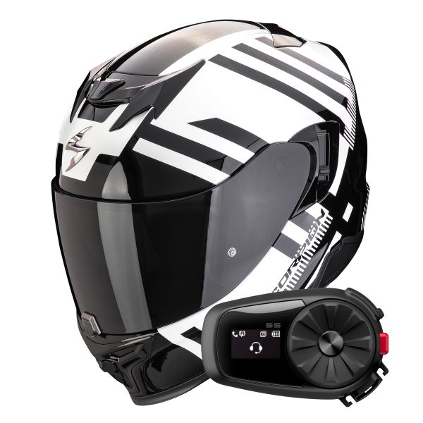 Full Face Scorpion Exo 520 Evo Air Banshee Pearl White Black + Kit Bluetooth 5S Solo