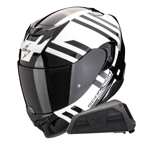 Full Face Scorpion Exo 520 Evo Air Banshee Pearl White Black + Kit bluetooth Exo-Com Link-1