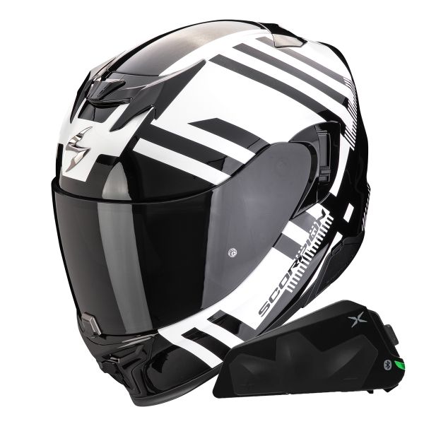 Full Face Scorpion Exo 520 Evo Air Banshee White Black + Kit bluetooth Exo-Com Link-1C