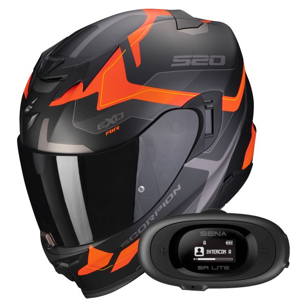 Full Face Scorpion Exo 520 Evo Air Elan Matt Black Orange + Kit bluetooth 5R Lite