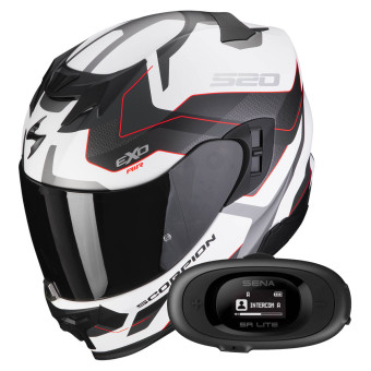 Full Face Scorpion Exo 520 Evo Air Elan Matt White Silver Red + Kit bluetooth 5R Lite