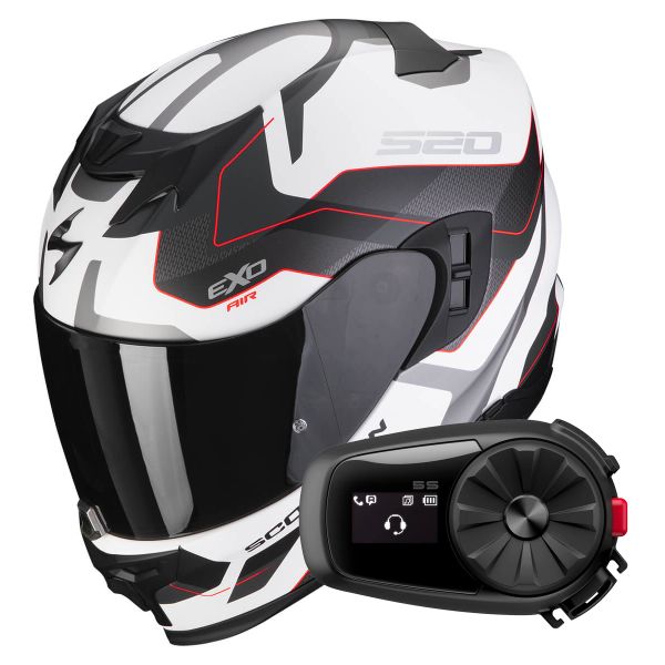 Full Face Scorpion Exo 520 Evo Air Elan Matt White Silver Red + Kit Bluetooth 5S