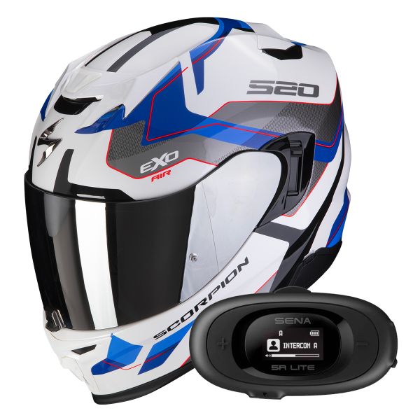 Full Face Scorpion Exo 520 Evo Air Elan White Blue + Kit bluetooth 5R Lite