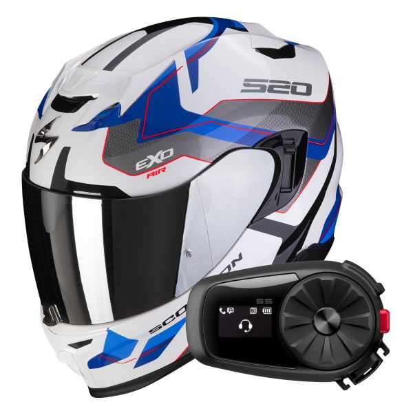 Full Face Scorpion Exo 520 Evo Air Elan White Blue + Kit Bluetooth 5S