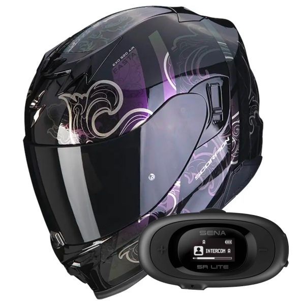 Full Face Scorpion Exo 520 Evo Air Fasta Black Chameleon + Kit bluetooth 5R Lite