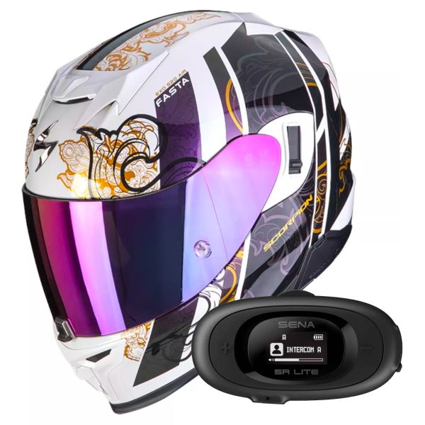 Full Face Scorpion Exo 520 Evo Air Fasta White Chameleon + Kit bluetooth 5R Lite