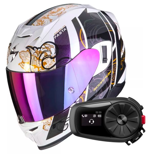 Full Face Scorpion Exo 520 Evo Air Fasta White Chameleon + Kit Bluetooth 5S