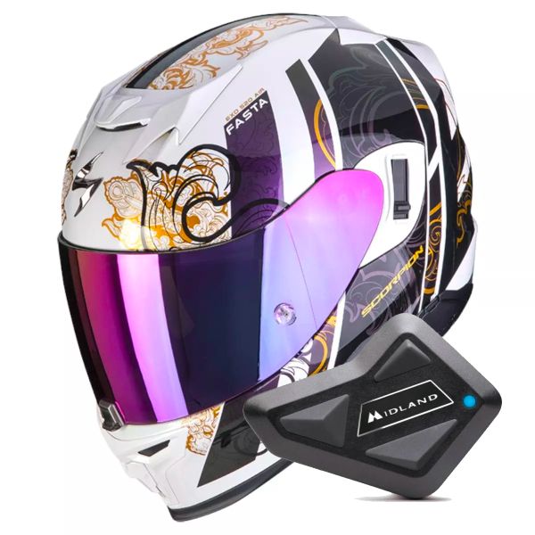 Full Face Scorpion Exo 520 Evo Air Fasta White Chameleon + Kit Bluetooth BT Mini