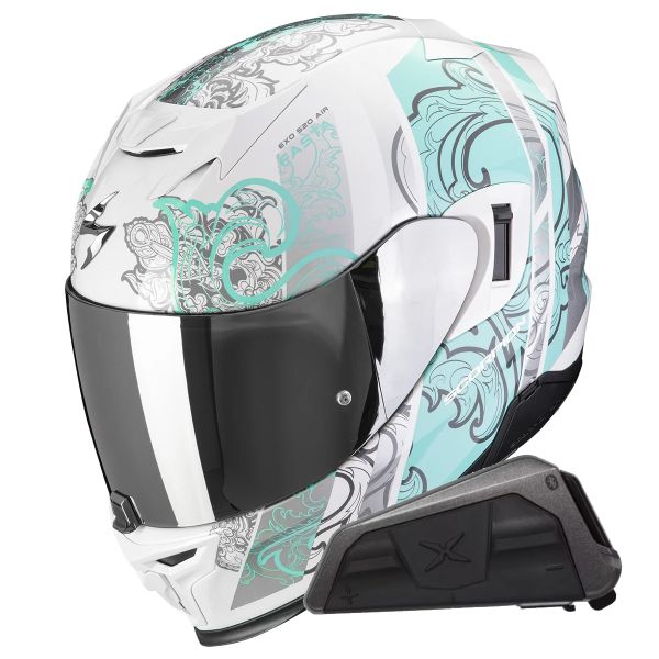 Full Face Scorpion Exo 520 Evo Air Fasta White Light Blue + Kit bluetooth Exo-Com Link-1