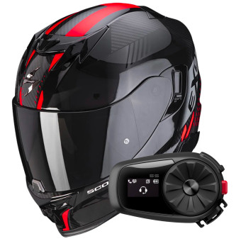 Full Face Scorpion Exo 520 Evo Air Laten Black Red + Kit Bluetooth 5S