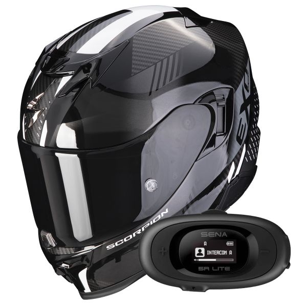 Full Face Scorpion Exo 520 Evo Air Laten Black White + Kit bluetooth 5R Lite