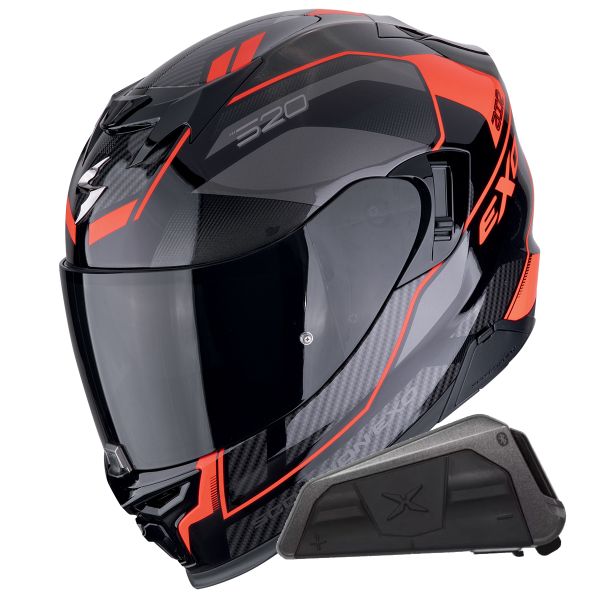 Full Face Scorpion Exo 520 Evo Air Lena Black Red + Kit bluetooth Exo-Com Link-1