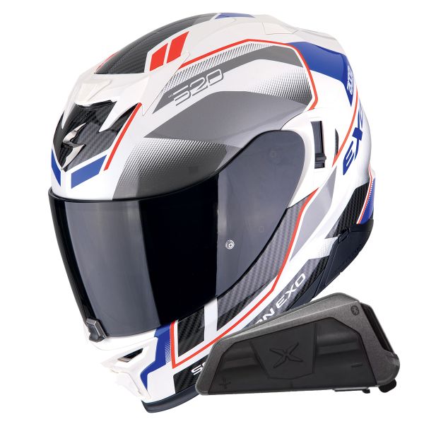 Full Face Scorpion Exo 520 Evo Air Lena Pearl White Blue + Kit bluetooth Exo-Com Link-1