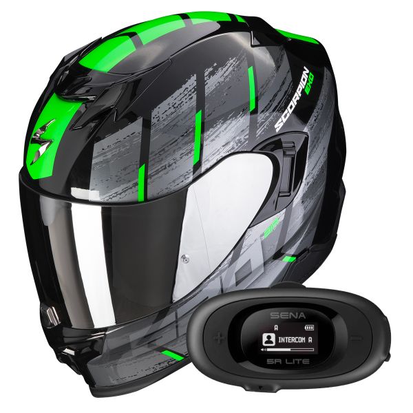 Full Face Scorpion Exo 520 Evo Air Maha Black Green + Kit bluetooth 5R Lite