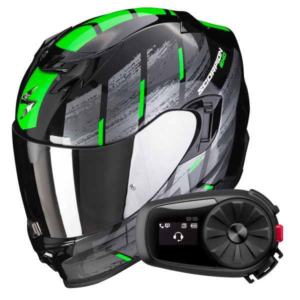 Full Face Scorpion Exo 520 Evo Air Maha Black Green + Kit Bluetooth 5S