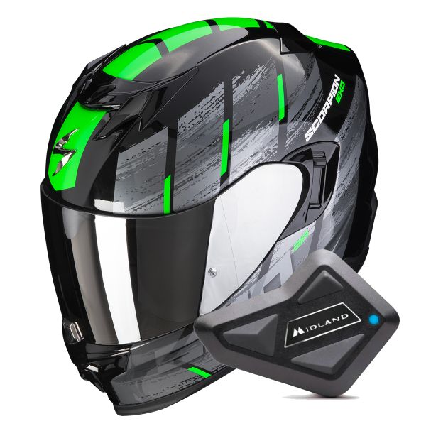 Full Face Scorpion Exo 520 Evo Air Maha Black Green + Kit Bluetooth BT Mini