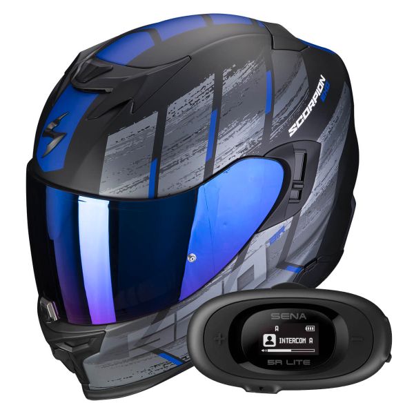 Full Face Scorpion Exo 520 Evo Air Maha Matt Black Blue + Kit bluetooth 5R Lite