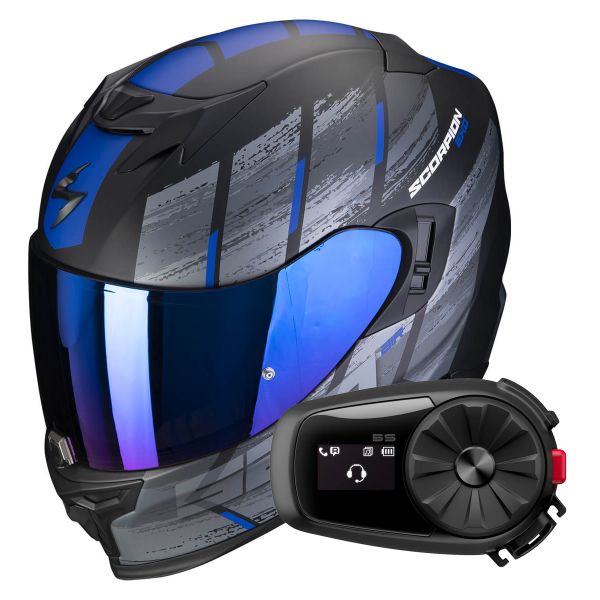 Full Face Scorpion Exo 520 Evo Air Maha Matt Black Blue + Kit Bluetooth 5S